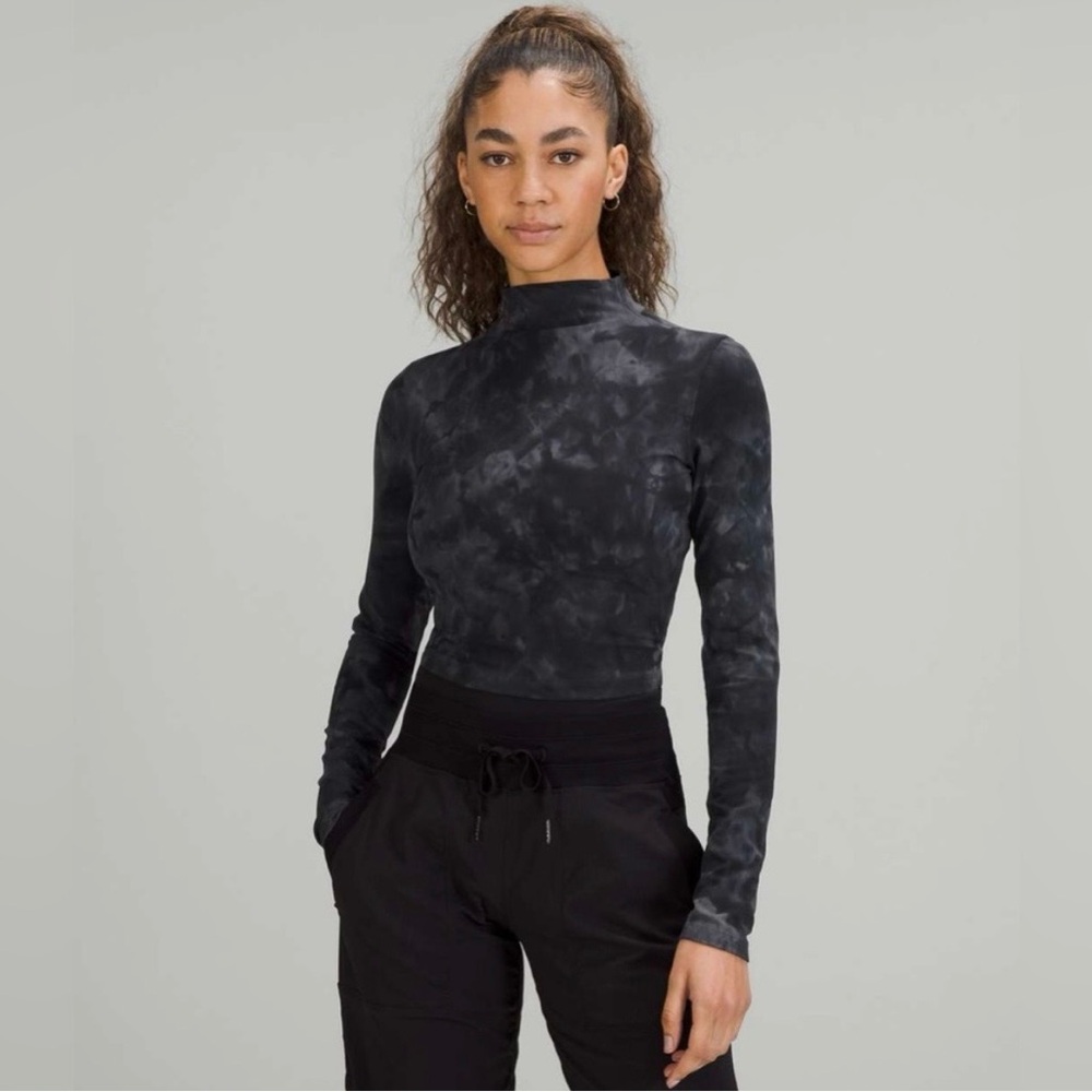 Lululemon Black Tie-Dye Mock Neck Long Sleeve Top